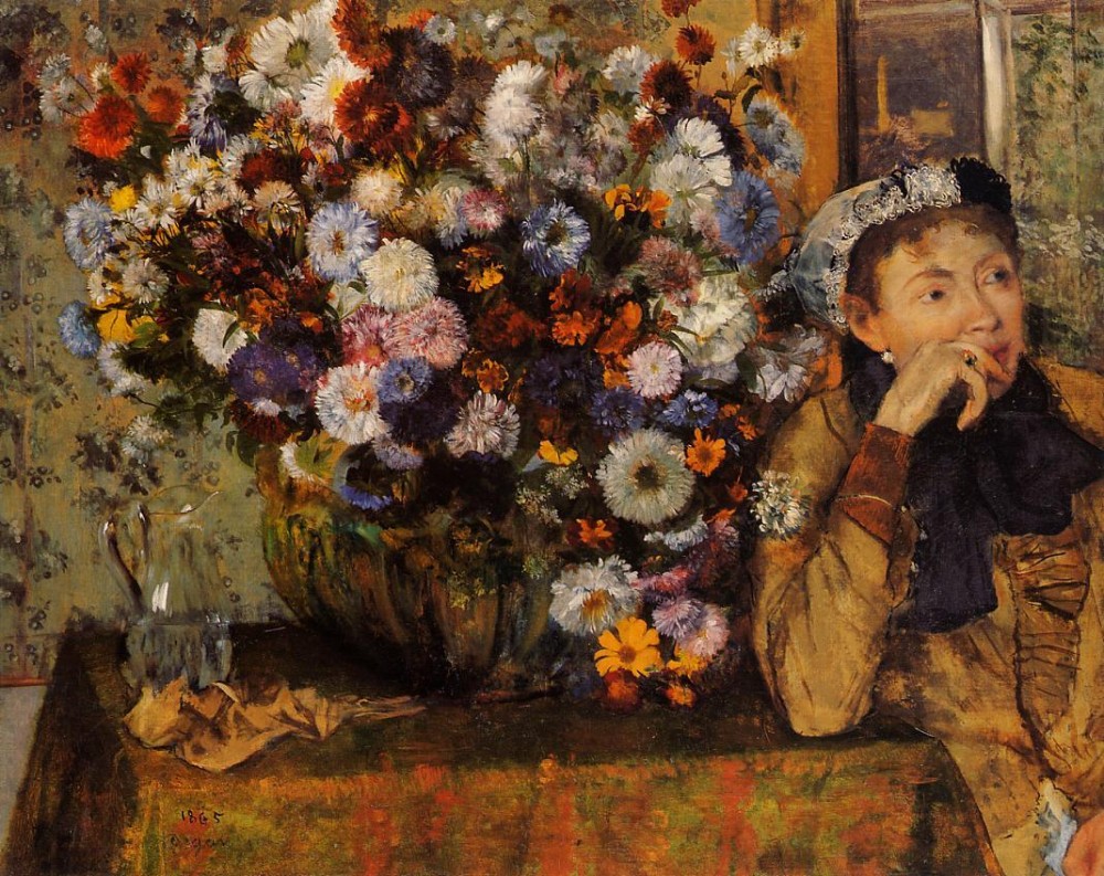 A Woman Seated beside a Vase of Flowers aka sardela by Edgar Degas