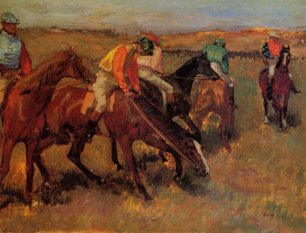 Racehorses at Longchamp 1 by Edgar Degas