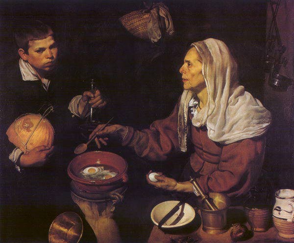 Old Woman Poaching Eggs by Diego Rodríguez de Silva y Velázquez