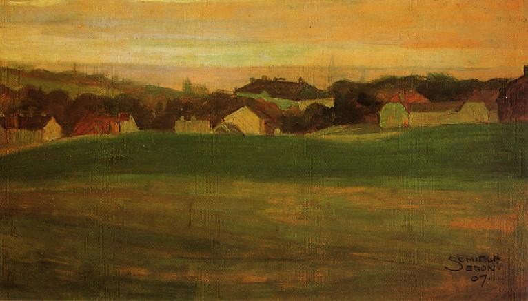 Meadow with Village in Background II by Egon Schiele