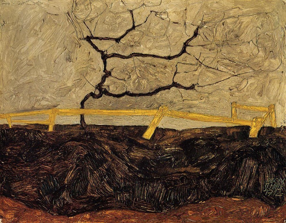 Bare Tree Behind A Fence by Egon Schiele