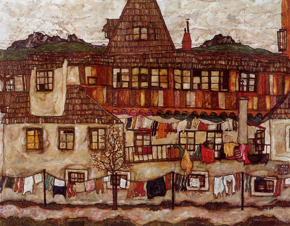 Houses With Drying Laundry by Egon Schiele