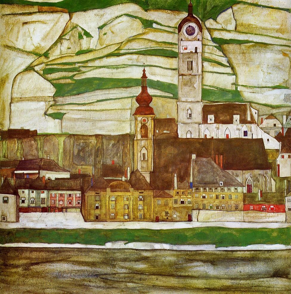 Stein on The Danube with Terraced Vineyards by Egon Schiele