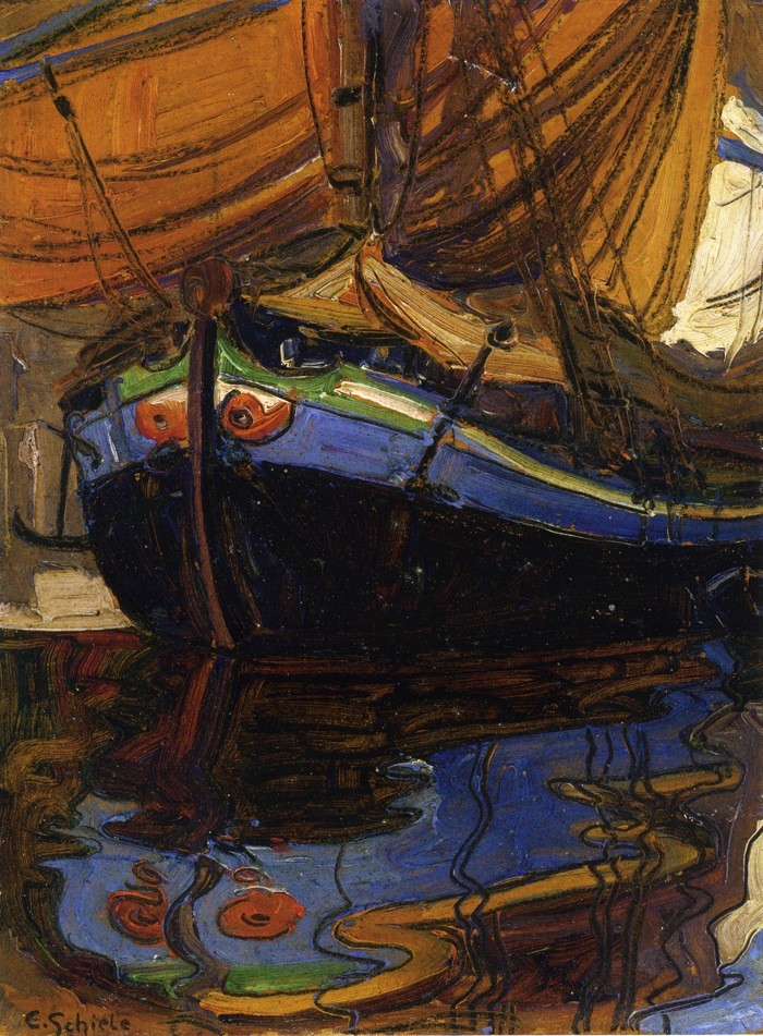 Sailing Boat with Reflection in the Water by Egon Schiele