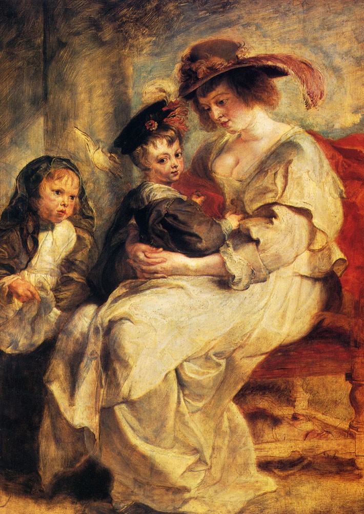 Helene Fourment With Two Of Her Children Claire Jeanne And Francois by Sir Peter Paul Rubens