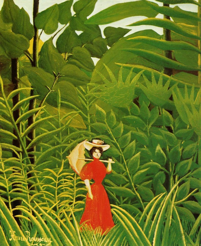 Woman With An Umbrella In An Exotic Forest by Henri Julien Félix Rousseau