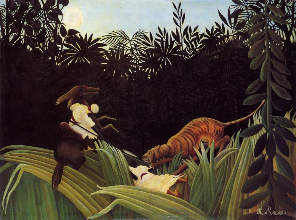 Scout Attacked By A Tiger by Henri Julien Félix Rousseau