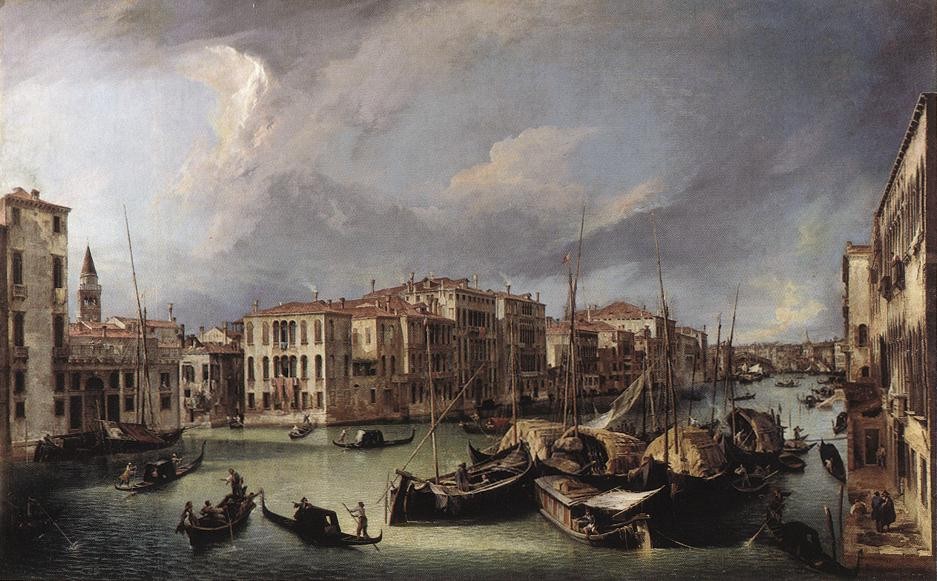 The Grand Canal with the Rialto Bridge in the Background by Giovanni Antonio Canal