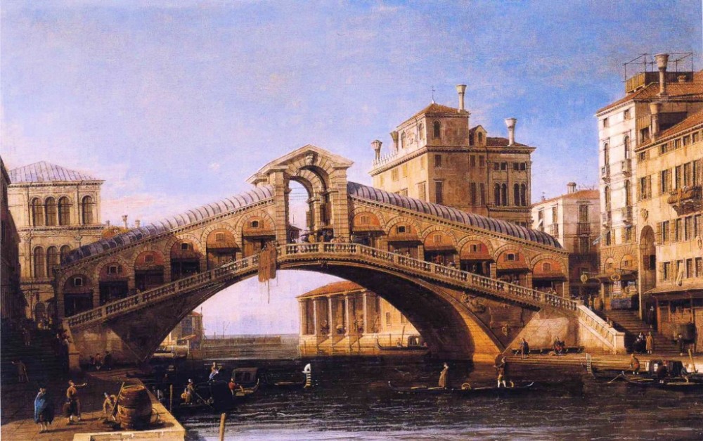 Capricco Of The Rialto Bridge With The Lagoon Beyond by Giovanni Antonio Canal