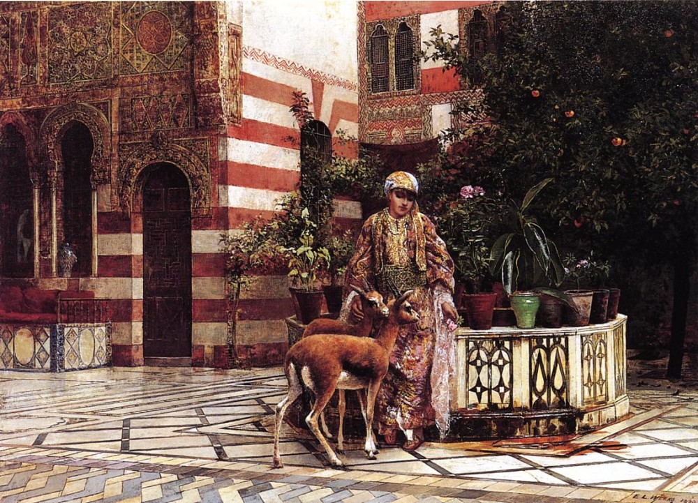 Lord Girl in a Moorish Courtyard by Edwin Lord Weeks
