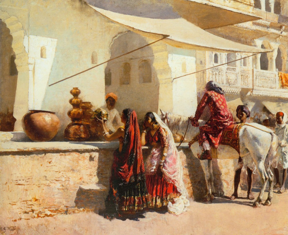 A Street Market Scene India by Edwin Lord Weeks