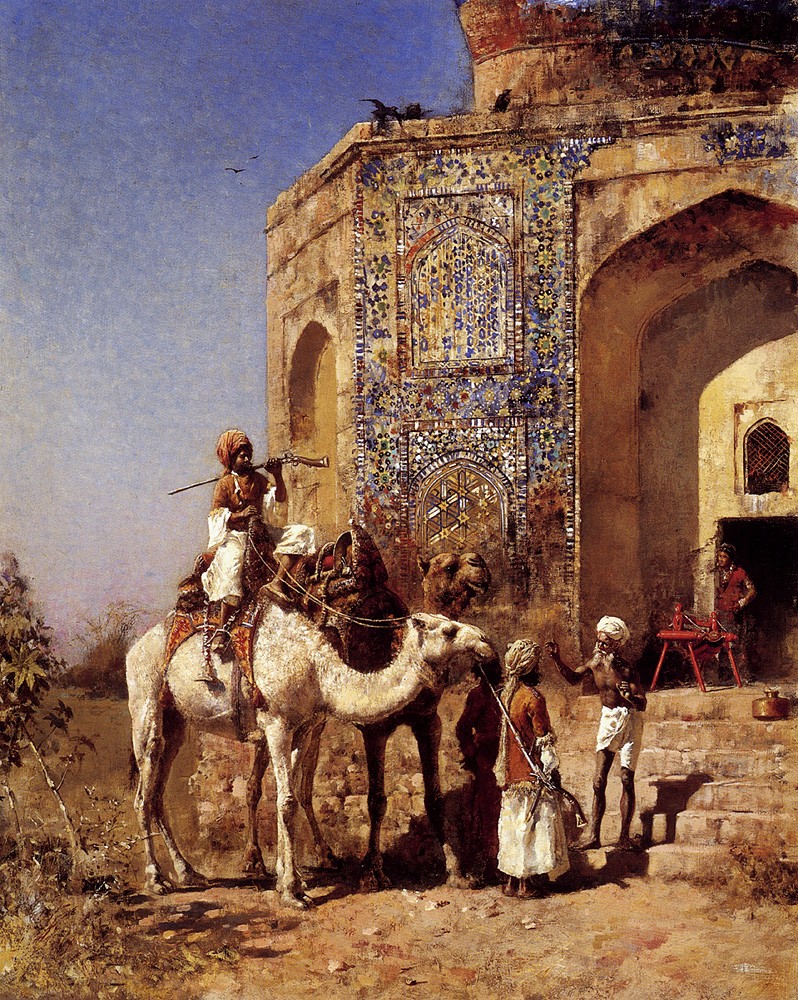 Old Blue Tiled Mosque Outside Of Delhi India by Edwin Lord Weeks