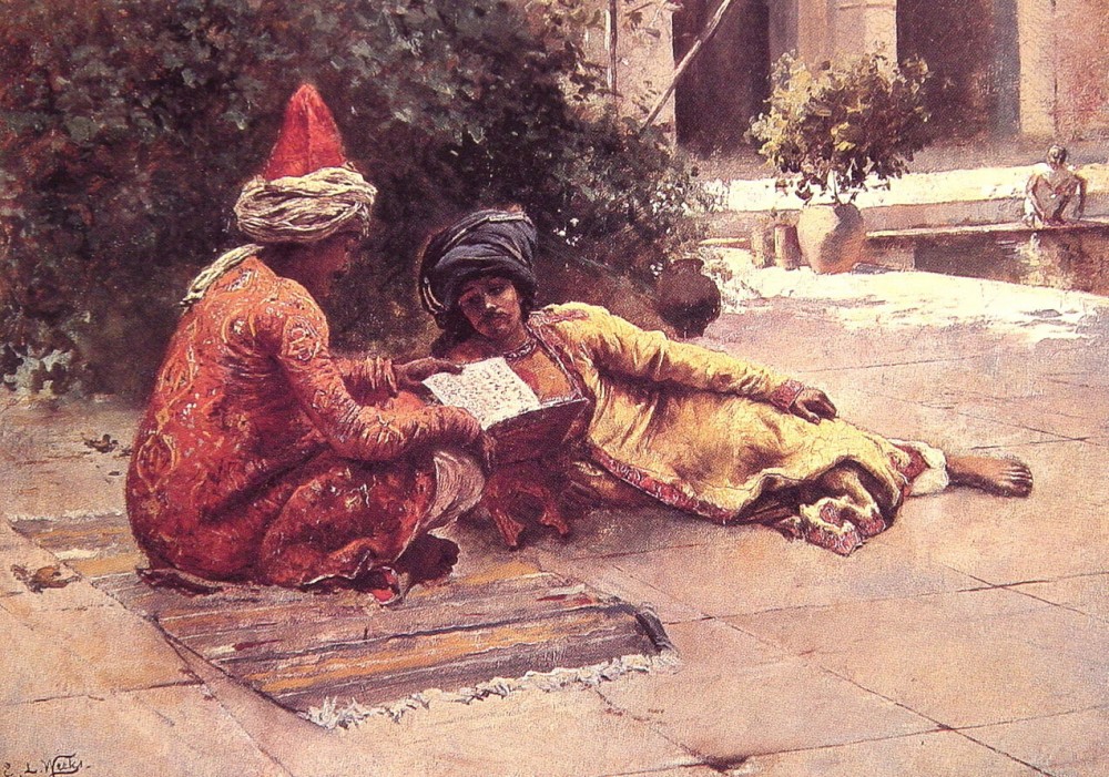 Two Arabs Reading in a Courtyard by Edwin Lord Weeks