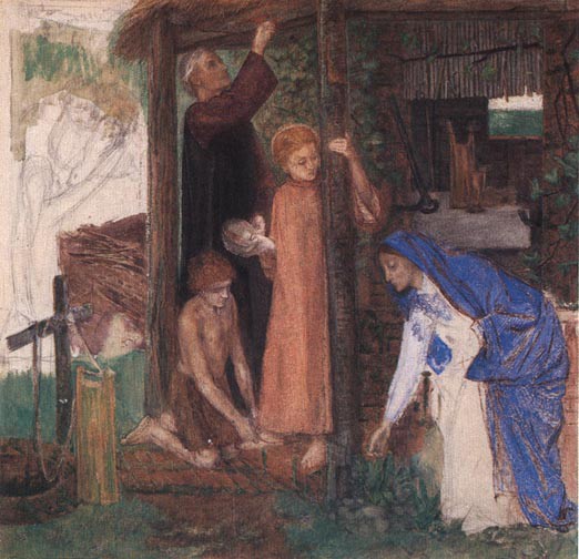 The Passover In The Holy Family Gathering Bitter Herbs by Dante Gabriel Rossetti