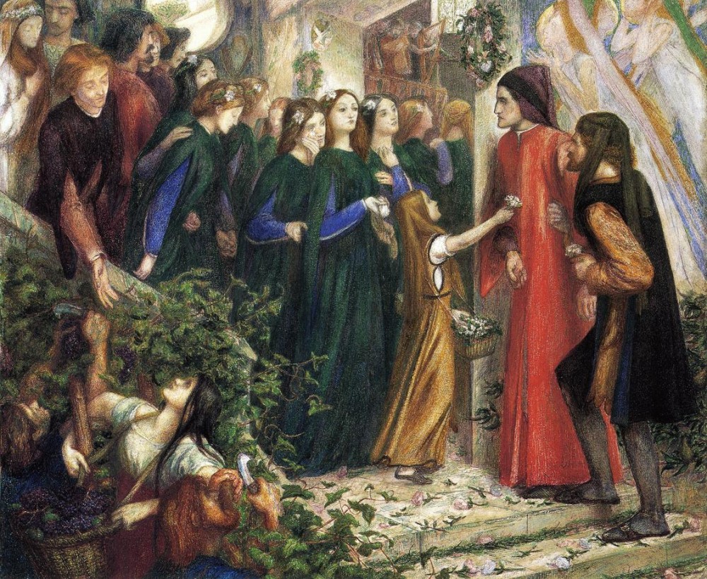 Beatrice Meeting Dante At A Wedding Feast Denies Him Her Salutation by Dante Gabriel Rossetti