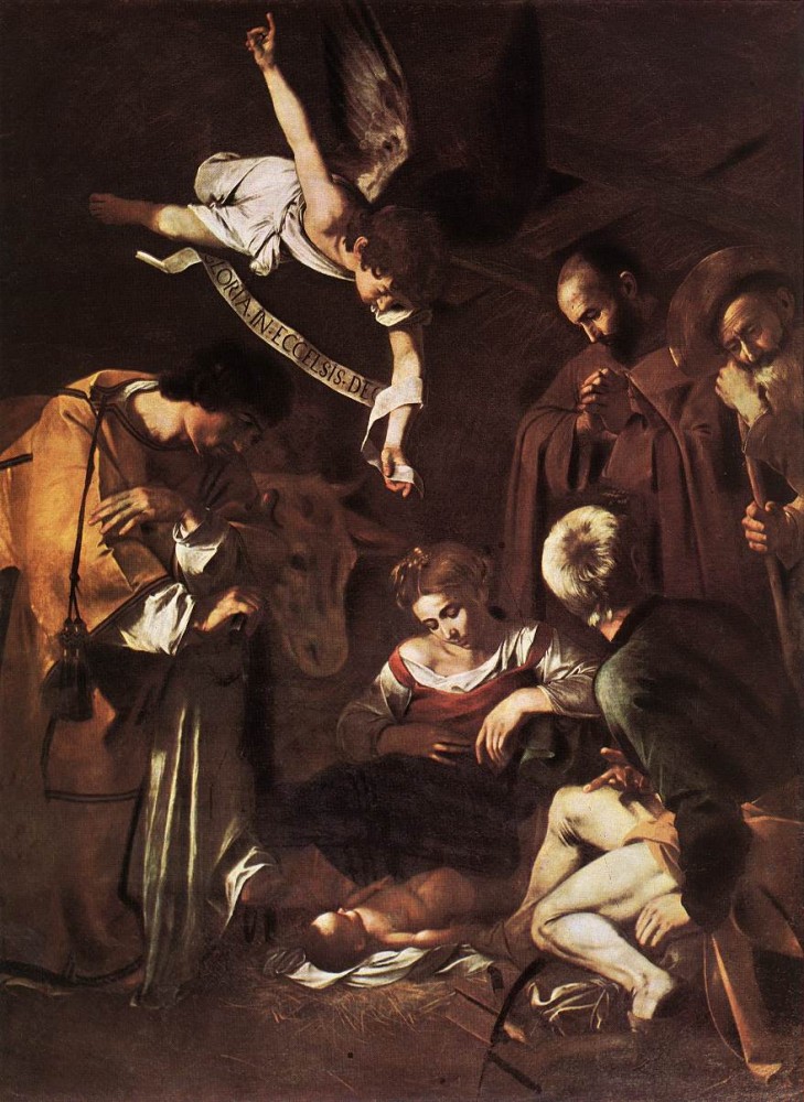 Nativity with St Francis and St Lawrence by Michelangelo Merisi da Caravaggio
