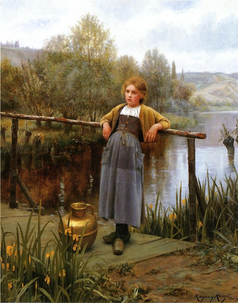 Young Girl by a Stream by Daniel Ridgway Knight