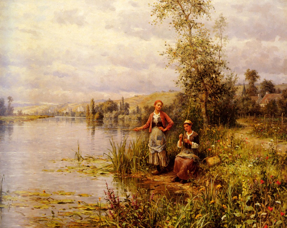 Louis Aston Country Women After Fishing On A Summer Afternoon by Daniel Ridgway Knight