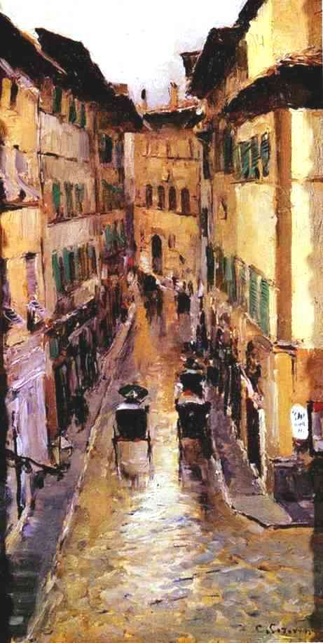 A Florence Street In The Rain by Konstantin Alekseyevich Korovin