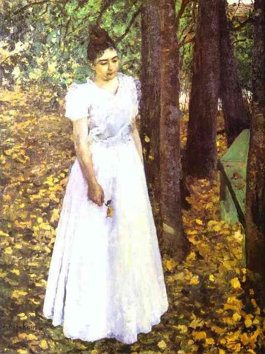 Young Woman In A Garden by Konstantin Alekseyevich Korovin