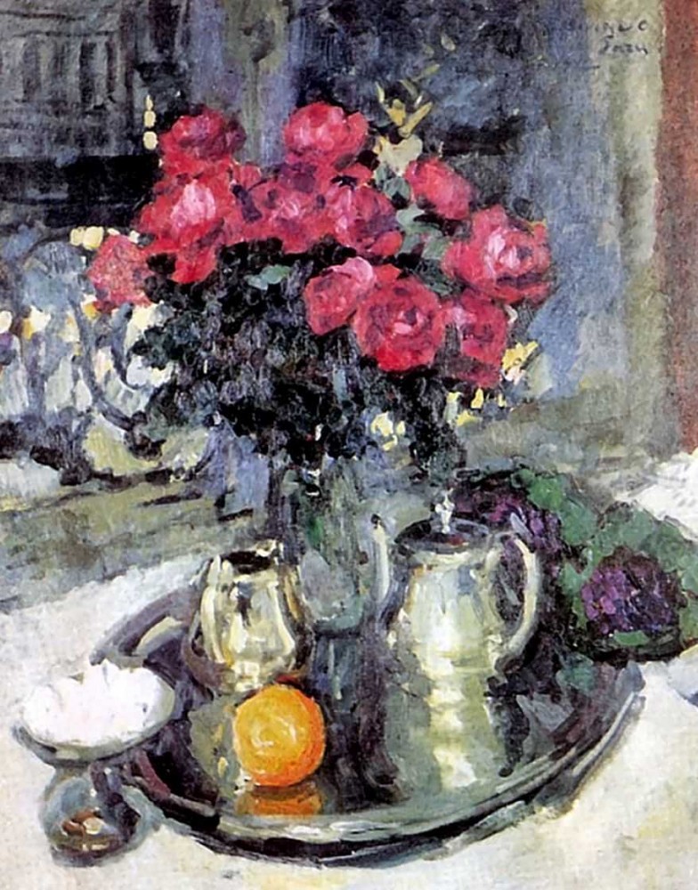 Roses And Violets by Konstantin Alekseyevich Korovin