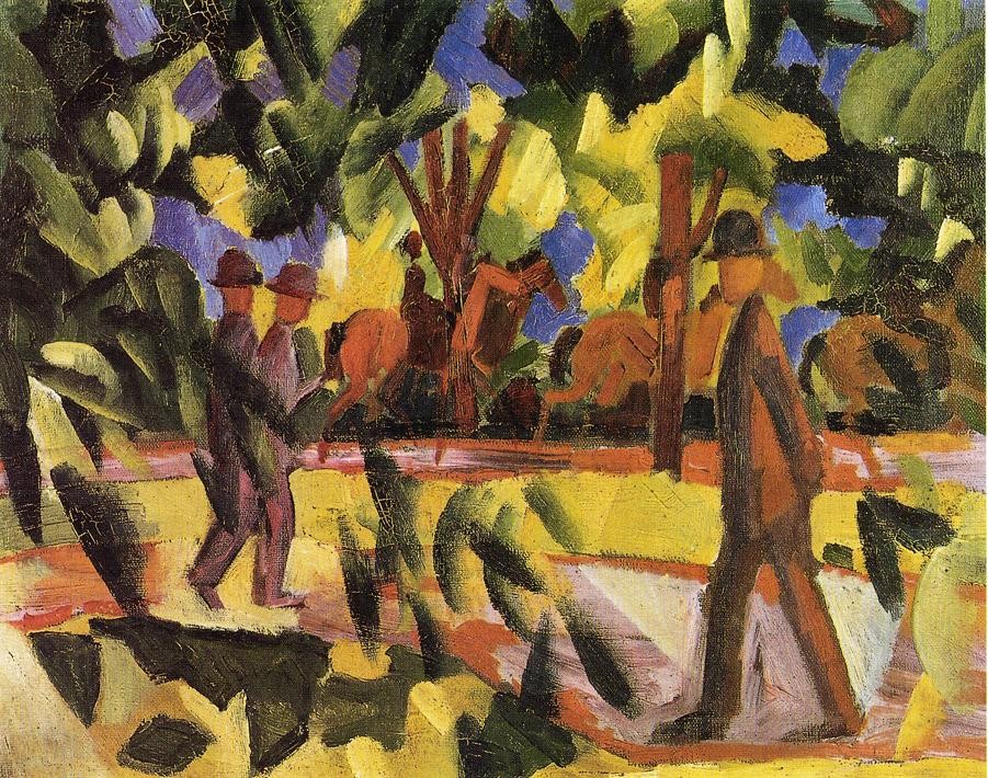 Riders And Strollers In The Avenue by August Macke