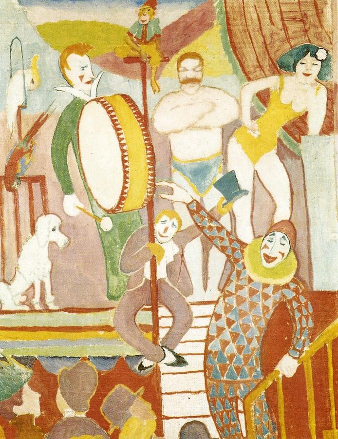 Circus Of Athletes Clown And Monkey by August Macke