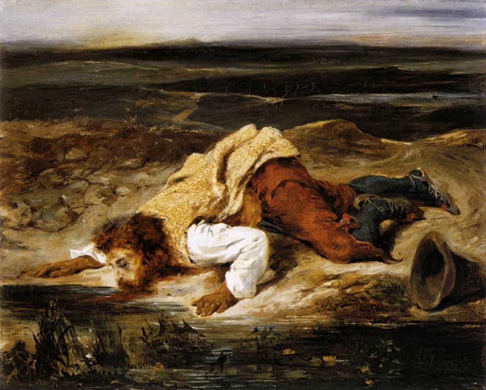 A Mortally Wounded Brigand Quenches His Thirst by Ferdinand Victor Eugène Delacroix