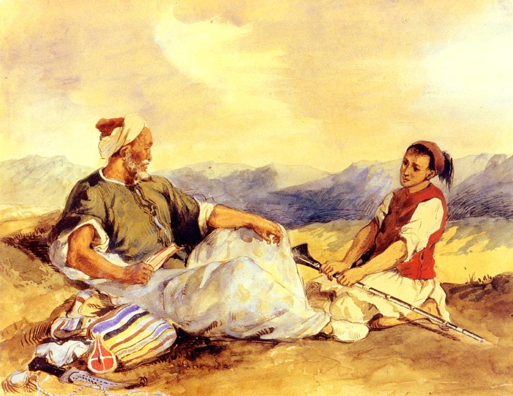 Two Moroccans Seated In The Countryside by Ferdinand Victor Eugène Delacroix