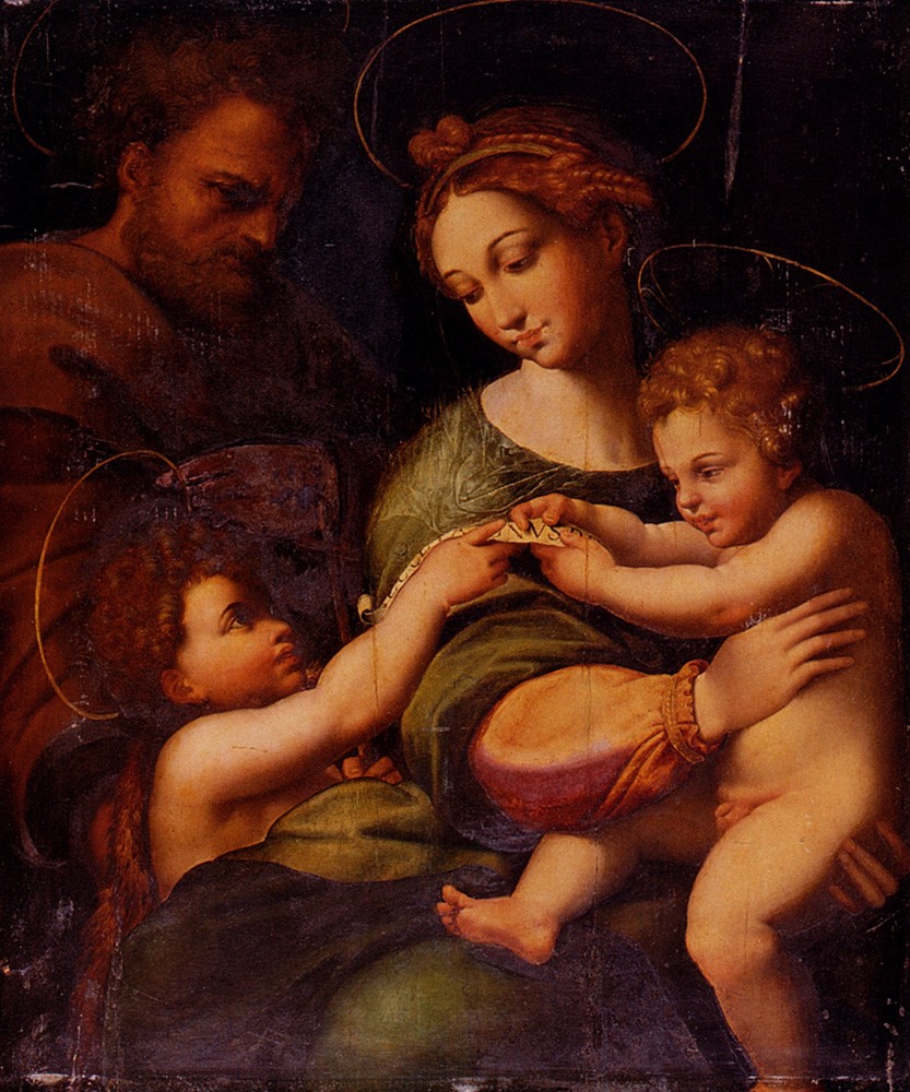 Holy Famliy With Saint John The Baptist by Raffaello Sanzio da Urbino