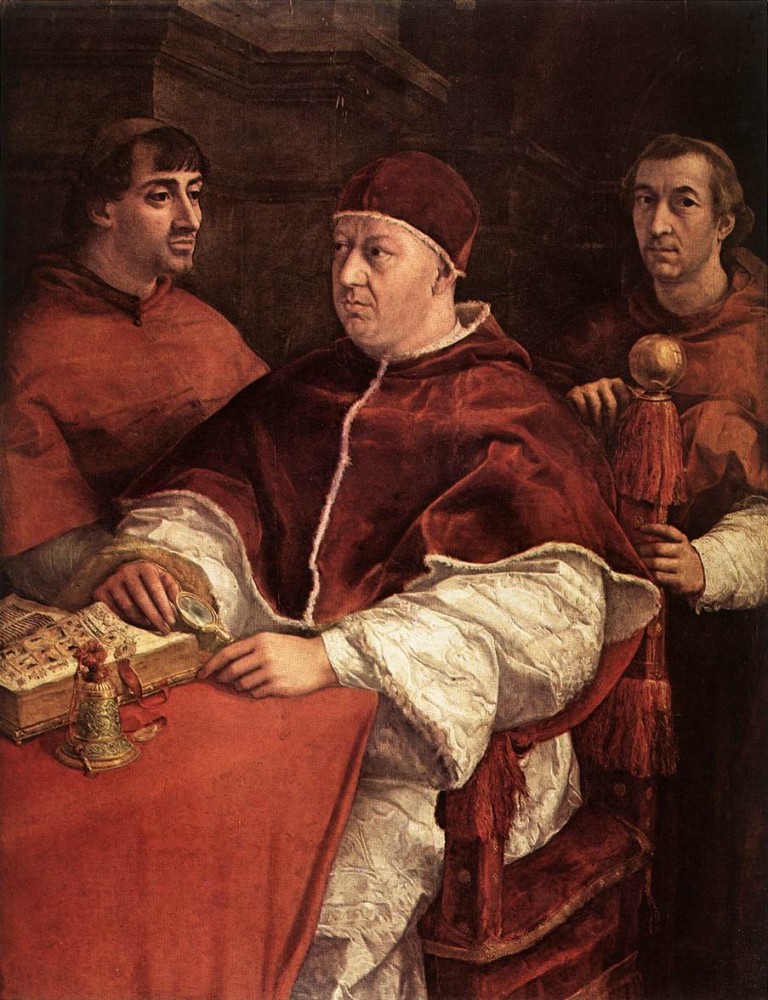 Pope Leo X with Cardinals Giulio de- Medici and Luigi de- Rossi by Raffaello Sanzio da Urbino