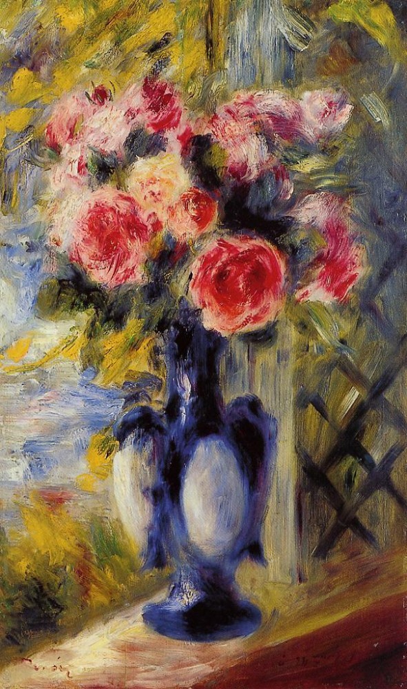 Bouquet of Roses in a Blue Vase by Pierre-Auguste Renoir