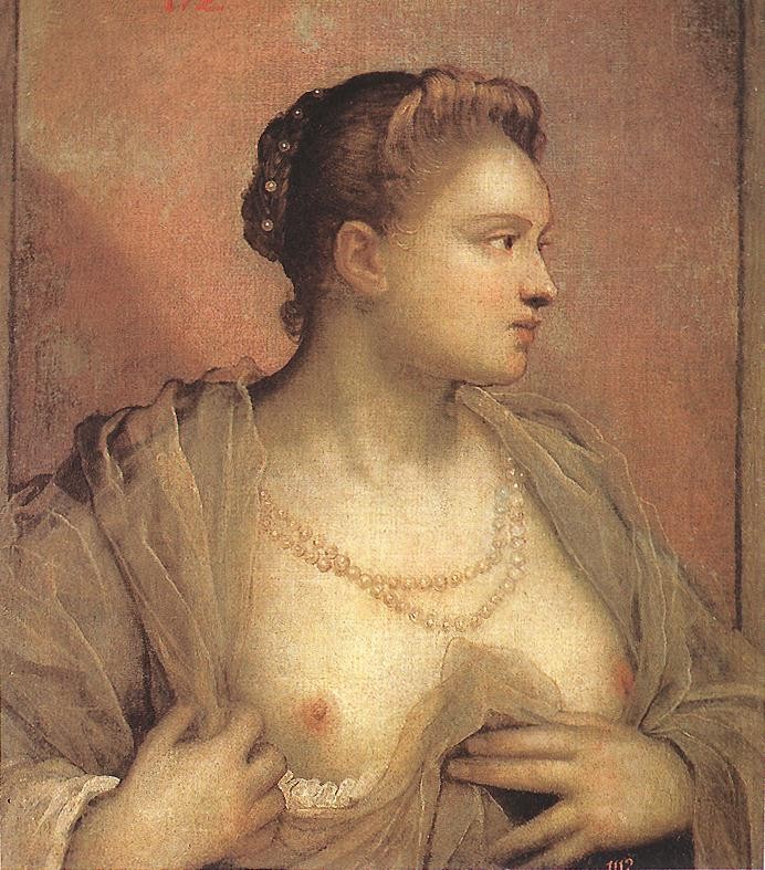 Portrait of a Woman Revealing her Breasts by Jacopo Comin (Tintoretto)