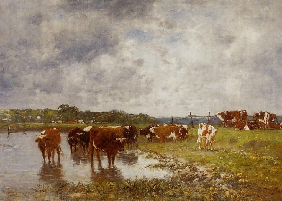 Cows in a Meadow on the Banks of the Toques by Eugène Boudin