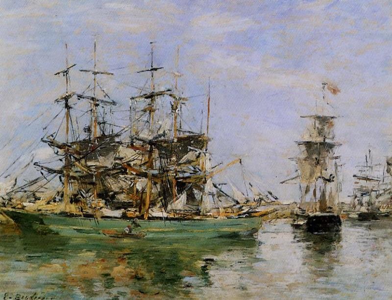 A Three Masted Ship in Port by Eugène Boudin