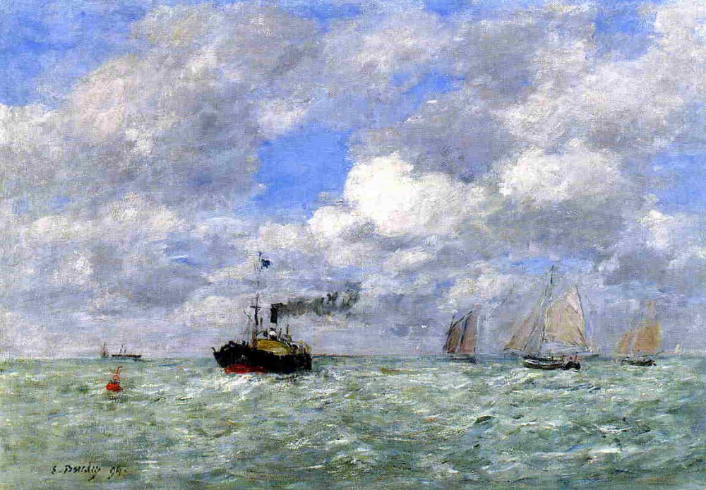 English Coal Ship in View of Trouville by Eugène Boudin