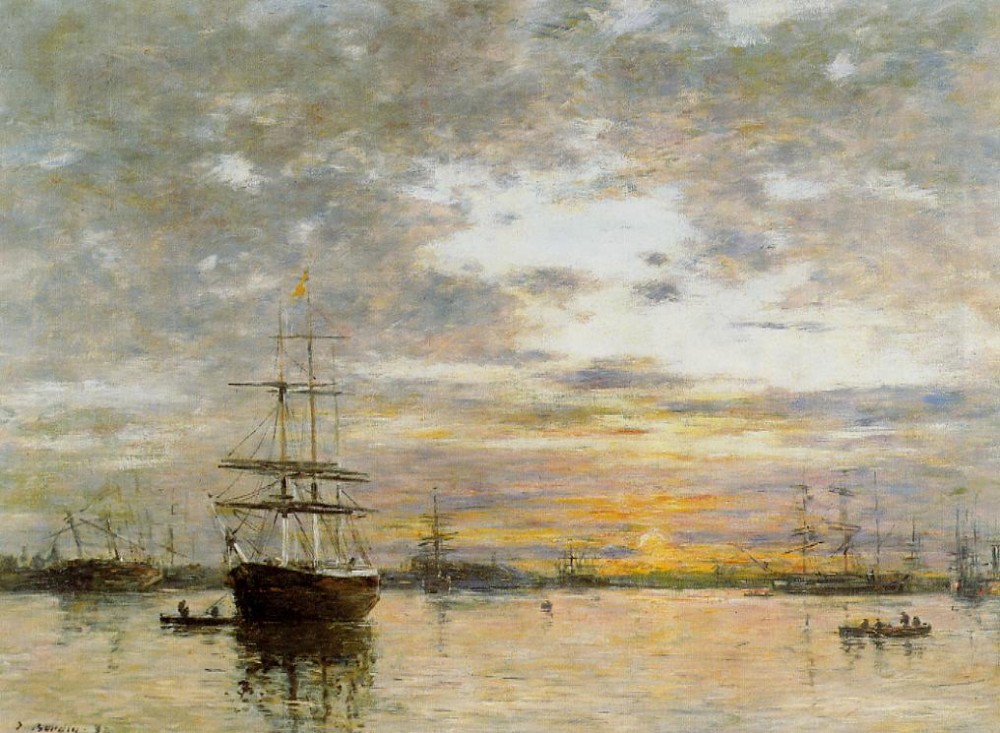 The Port of Le Havre at Sunset by Eugène Boudin