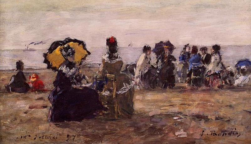 Beach Scene, the Yellow Parasol by Eugène Boudin