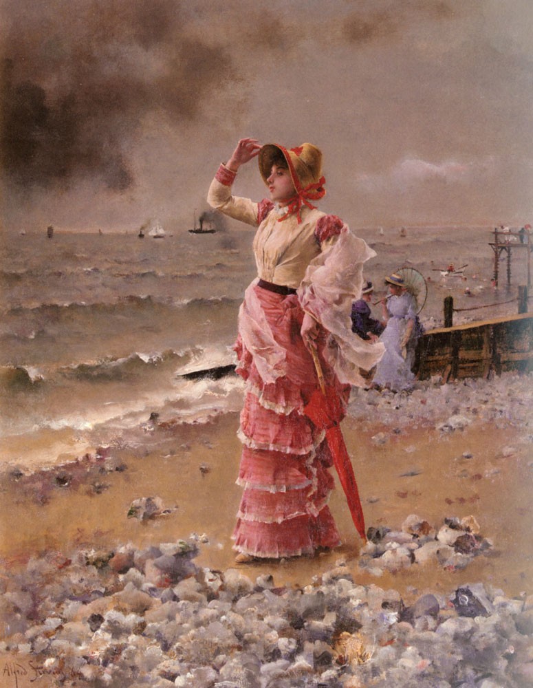 Femme Elegante Voyant Filer Un Vapeur by Alfred Émile Stevens