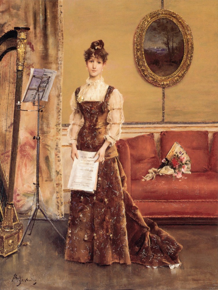 Le Femme A La Harpe by Alfred Émile Stevens
