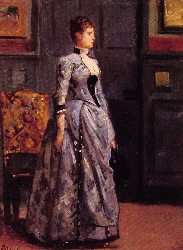 Portrait Of A Woman In Blue by Alfred Émile Stevens