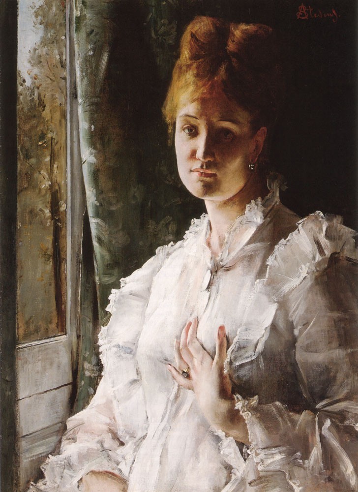 Portrait Of A Woman In White by Alfred Émile Stevens
