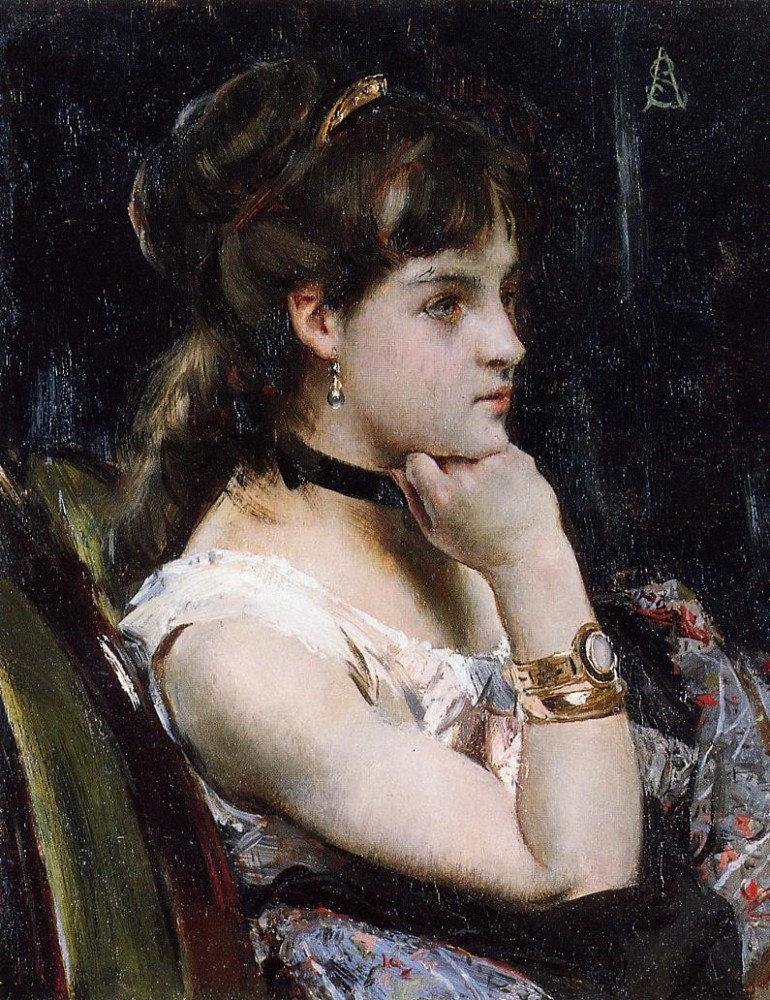 Woman Wearing A Bracelet by Alfred Émile Stevens