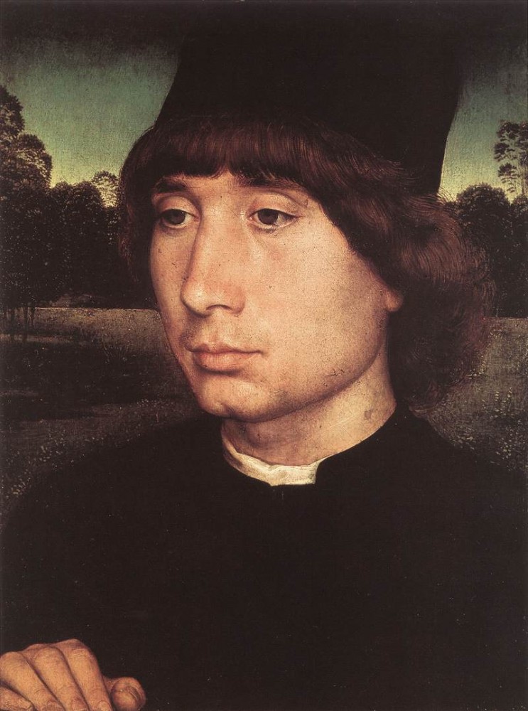 Portrait Of A Young Man Before A Landscape by Hans Memling