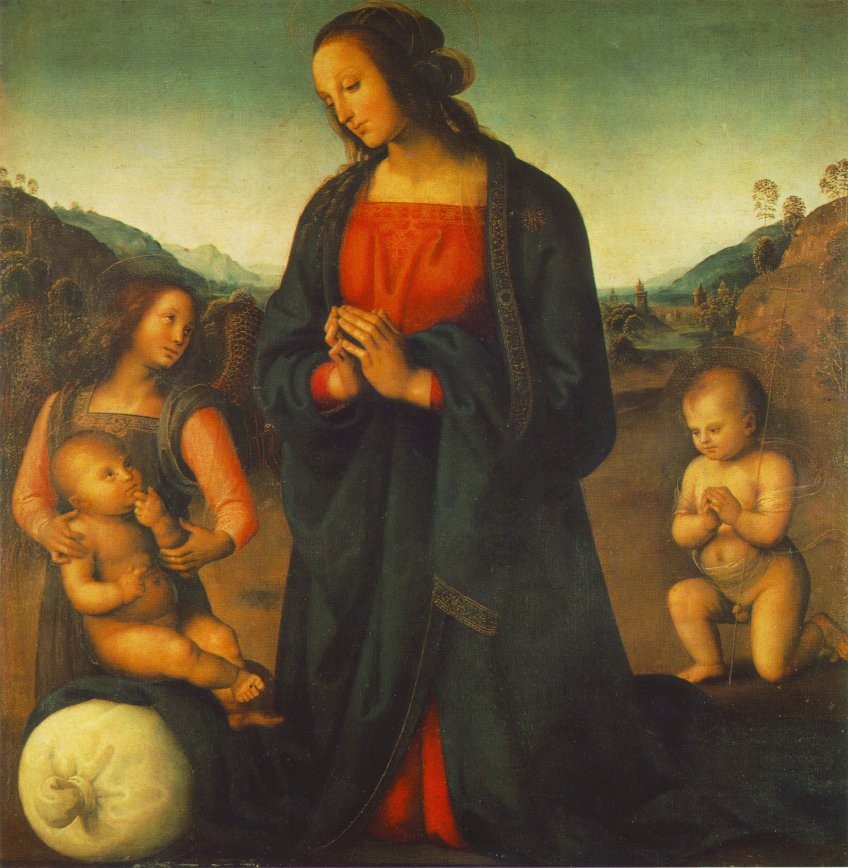Madonna An Angel And Little St John Adoring The Child by Pietro Perugino (Pietro Vannucci)