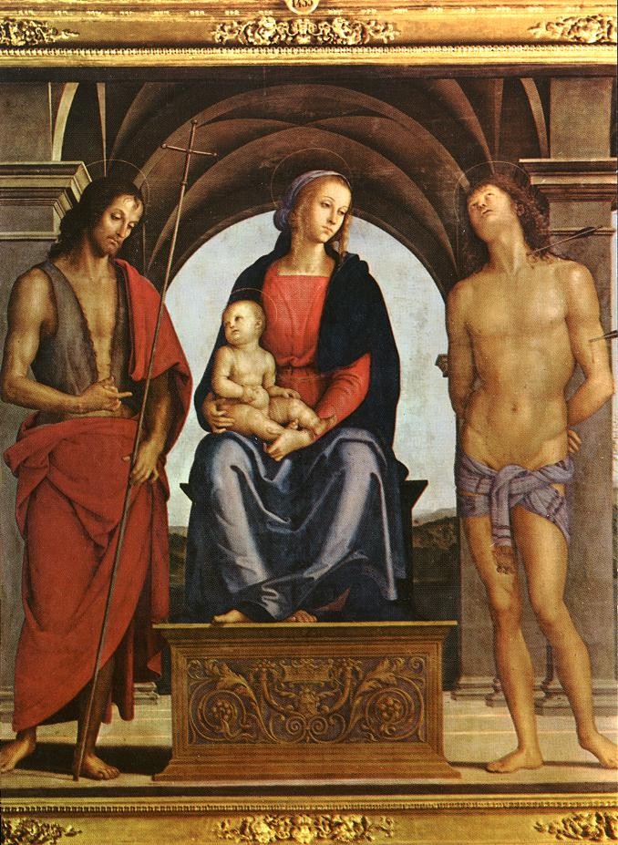 The Madonna Between St. John The Baptist And St. Sebastian by Pietro Perugino (Pietro Vannucci)