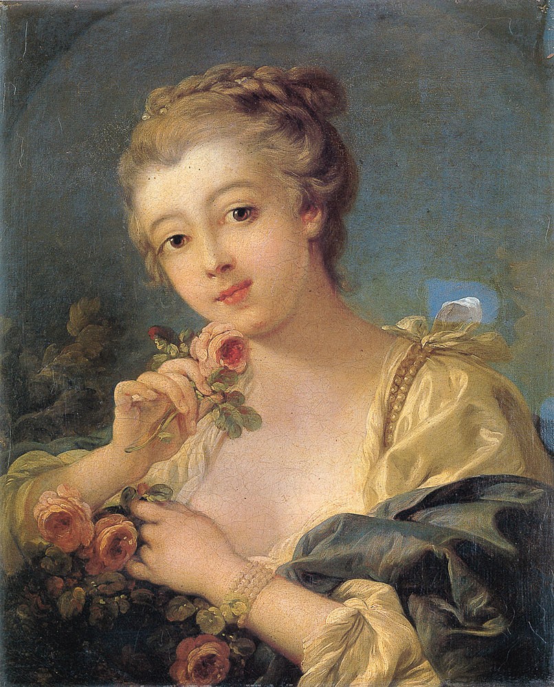 Young Woman With A Bouquet Of Roses by François Boucher