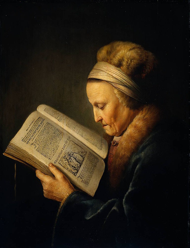 Old Woman Reading A Lectionary by Gerrit (Gerard) Dou