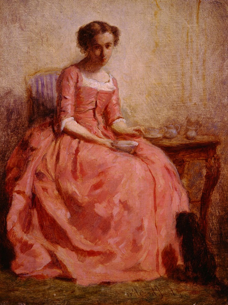 Girl in A Pink Dress Reading with a Dog by Charles Joshua Chaplin