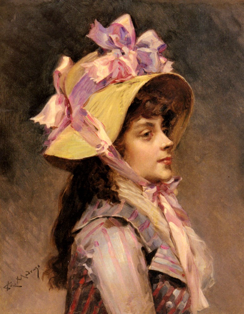 Portrait Of A Lady In Pink Ribbons by Raimundo de Madrazo y Garreta